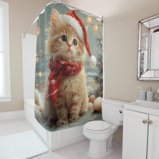 Turks Angora Kat Kerst  strand Douchegordijn (In situ)