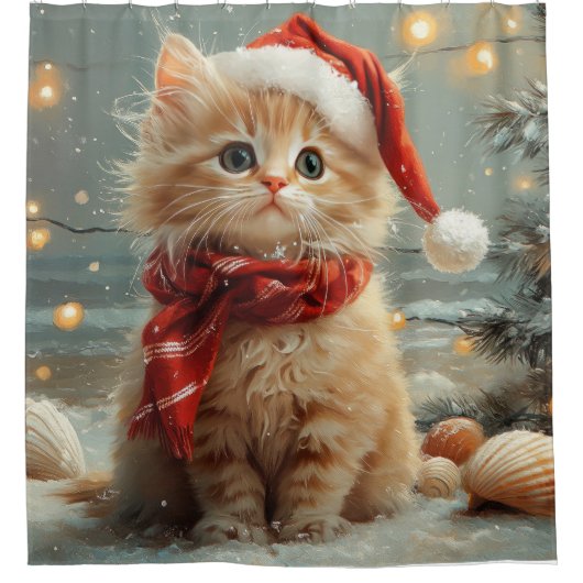 Turks Angora Kat Kerst  strand Douchegordijn (Voorkant)