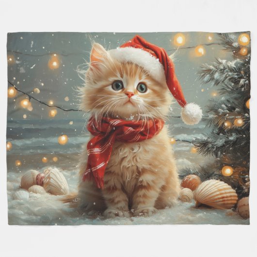 Turks Angora Kat Kerst  strand Fleece Deken (Voorkant (Horizontaal))