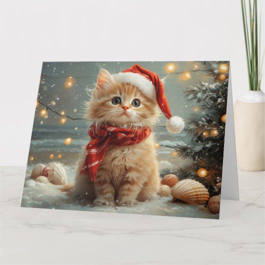 Turks Angora Kat Kerst  strand Kaart (Voorkant)