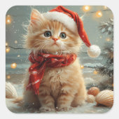Turks Angora Kat Kerst strand Vierkante Sticker (Voorkant)