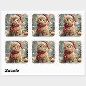 Turks Angora Kat Kerst strand Vierkante Sticker (Vel)