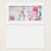 Turks bankbiljet, nominale waarde van 10 lire visitekaartje (Voorkant /achterkant)
