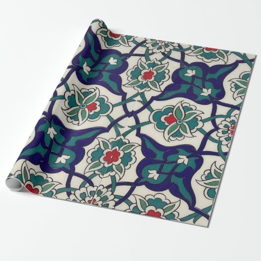Turks blauw keramisch cadeaupapier (Uitgerold)