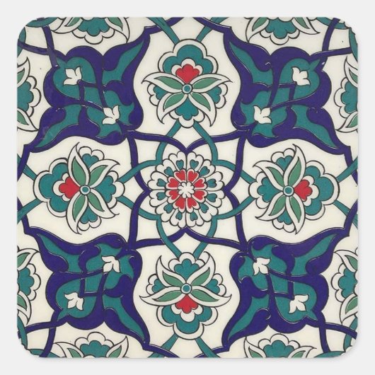 Turks blauw keramisch vierkante sticker (Voorkant)