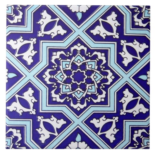 Turks blauw ontwerp keramische foto's tegeltje (Voorkant)