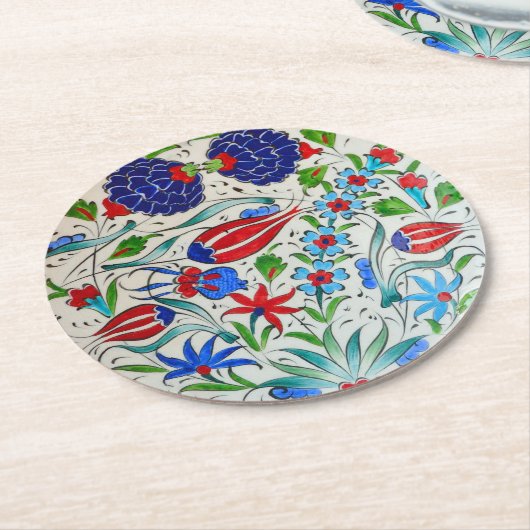 Turks bloemontwerp ronde kartonnen onderzetter (Gebogen)