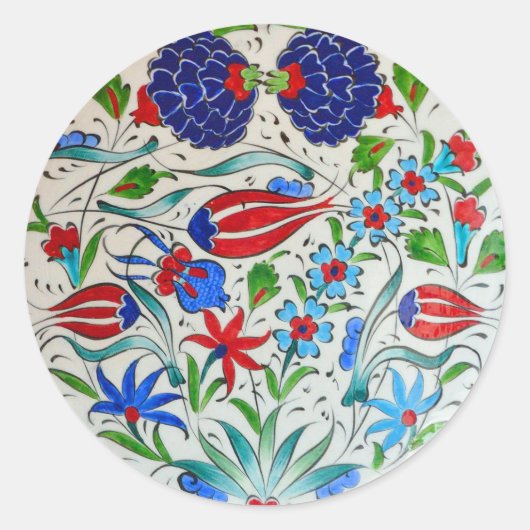 Turks bloemontwerp ronde sticker (Voorkant)