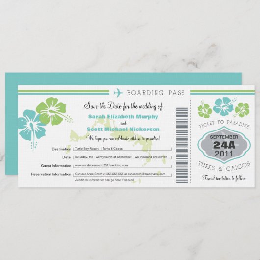 Turks & Caico sparen de Datum het instappen pas Save The Date (Voorkant / Achterkant)