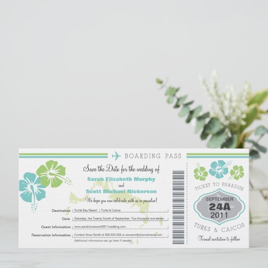 Turks & Caico sparen de Datum het instappen pas Save The Date (Staand voorkant)