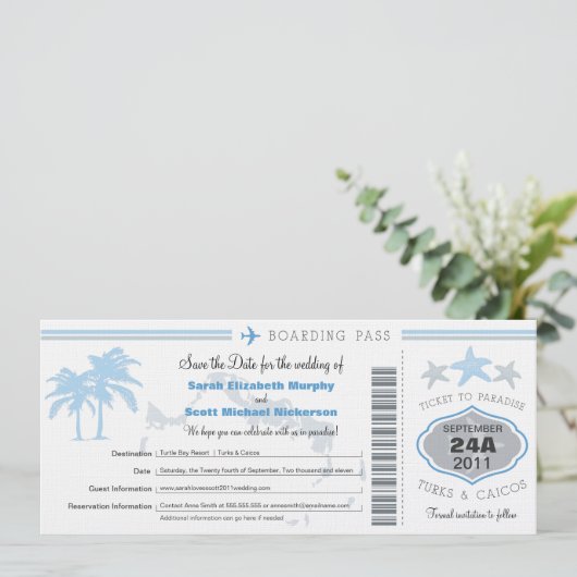 Turks & Caico sparen de Datum het instappen pas Save The Date (Staand voorkant)