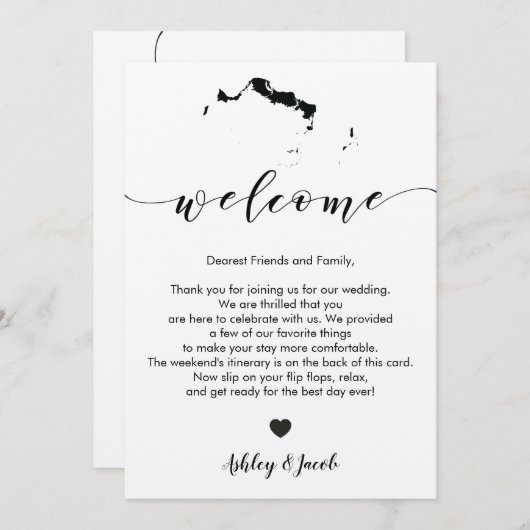 Turks & Caicos Trouw Welkomstbrief & Reisprogramma Programmakaart (Voorkant / Achterkant)