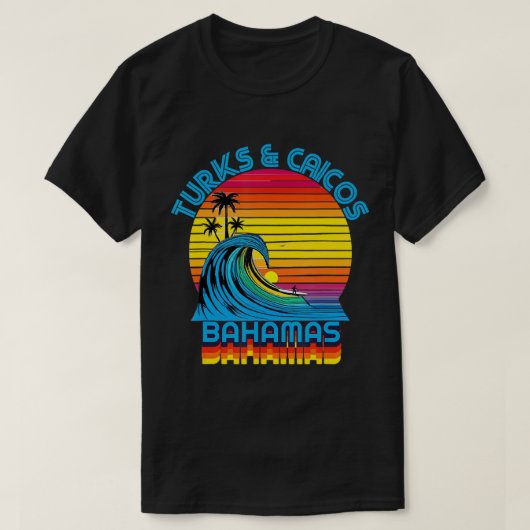 Turks en Caicos Bahamas Retro Throwback Surf & Bea T-shirt (Design voorkant)