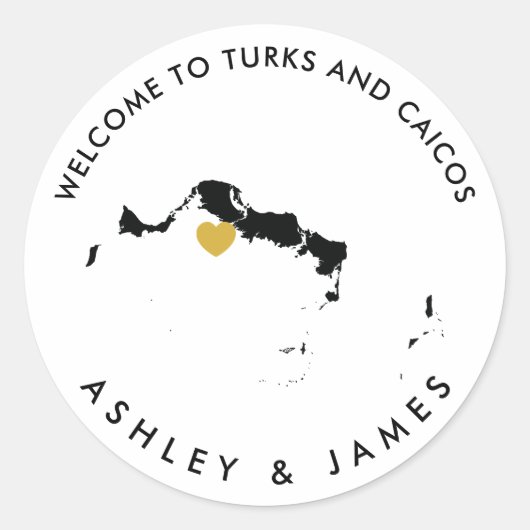 Turks en Caicos Bruiloft Welkom Stickers, Favor Ronde Sticker (Voorkant)