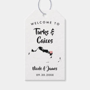 Turks en Caicos Bruiloft Welkomsttas Labels, Kaart Cadeaulabel
