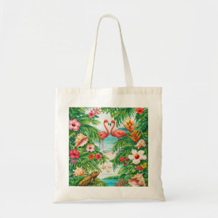 Turks en Caicos Flamingo Strand, Tropische Bloemen Tote Bag