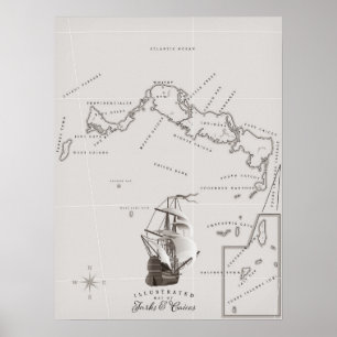 Turks en Caicos Kaart Poster