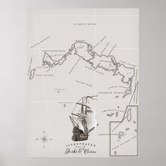 Turks en Caicos Kaart Poster (Voorkant)
