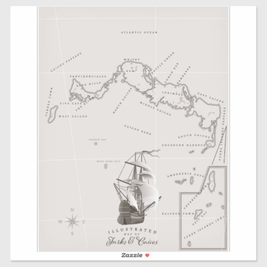 Turks en Caicos Kaart Sticker (Vel)