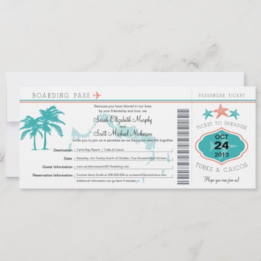 Turks en Caicos sparen de Datum het instappen pas Save The Date (Voorkant)
