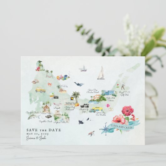 Turks- en Caicoseilanden | Routekaart bestemming b Save The Date (Staand voorkant)