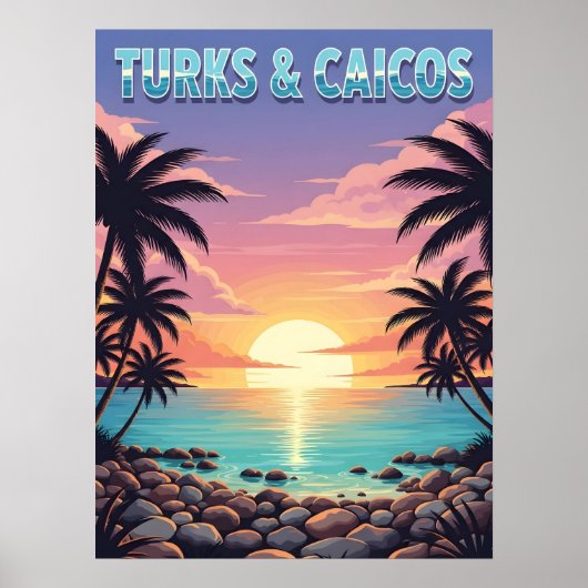 Turks- en Caicoseilanden tropische zonsondergang Poster (Voorkant)