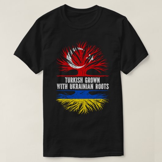 Turks Gegroeid met Oekraïense Roots Vlag T-shirt (Design voorkant)