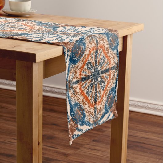 Turks geïnspireerd: getextureerde marine & terraco korte tafelloper (Voorbeeld)