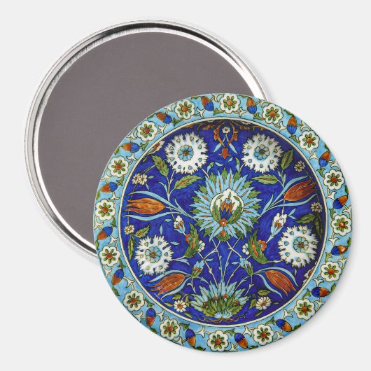 Turks Iznik Symmetrical Flower Motif Pattern Magneet (Voorkant / Achterkant)