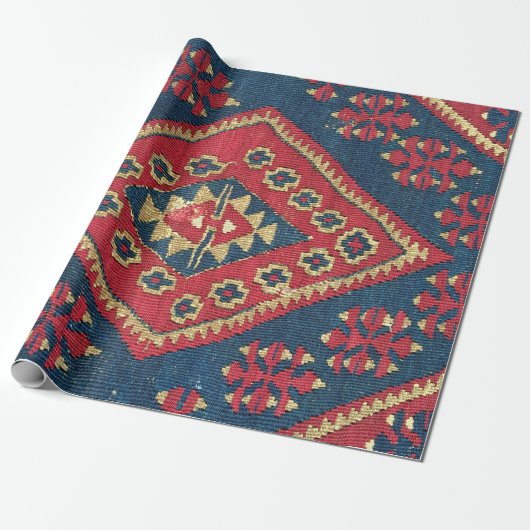 Turks Kilim Carpet Rug Antiek Red Blue Cadeaupapier (Uitgerold)