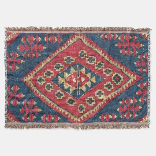 Turks Kilim Carpet Rug Antiek Red Blue Deken (Voorkant)
