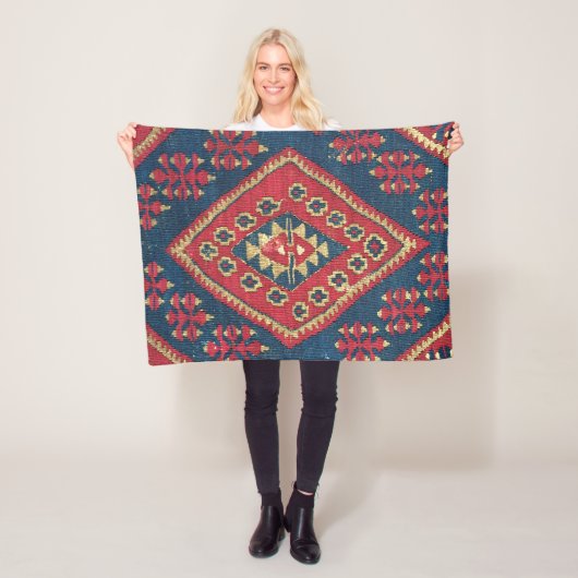 Turks Kilim Carpet Rug Antiek Red Blue Fleece Deken (In situ)