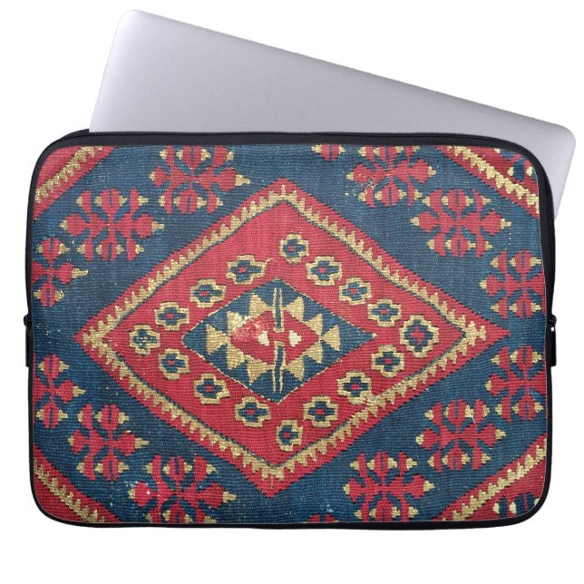 Turks Kilim Carpet Rug Antiek Red Blue Laptop Sleeve (Voorkant)