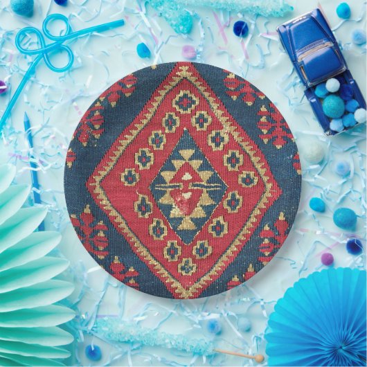 Turks Kilim Carpet Rug Antiek Red Blue Papieren Bordje (Feest)