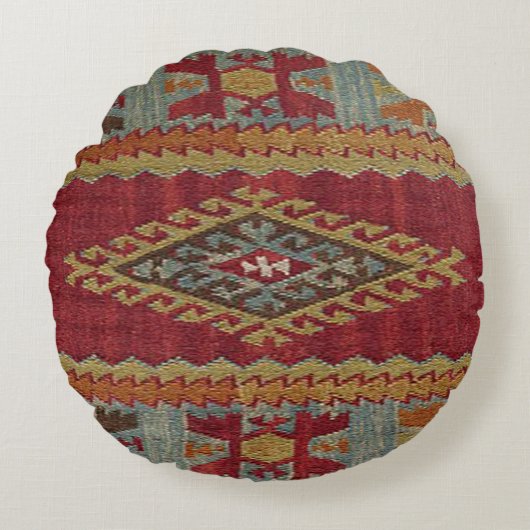 Turks Kilim Carpet Rug Rond Kussen (Voorkant)