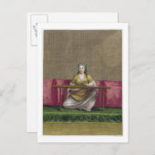 Turks meisje, borduurwerk, 18e eeuw (engravin) briefkaart (Voorkant / Achterkant)