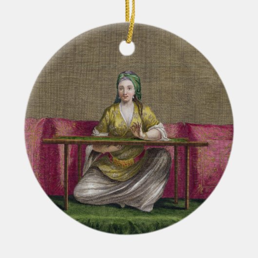 Turks meisje, borduurwerk, 18e eeuw (engravin) keramisch ornament (Voorkant)