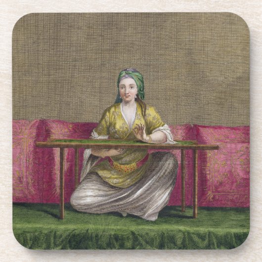 Turks meisje, borduurwerk, 18e eeuw (engravin) onderzetter (Voorkant)