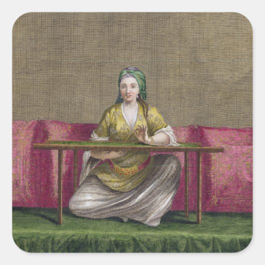 Turks meisje, borduurwerk, 18e eeuw (engravin) vierkante sticker (Voorkant)