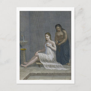 Turks meisje, met haar haar haar in de badkuipen briefkaart