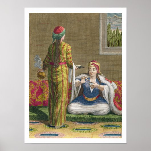 Turks meisje, met koffie op de bank, 18 cent poster (Voorkant)