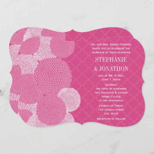 Turks roze roze draf chrysanthemum bruiloft kaart (Voorkant / Achterkant)