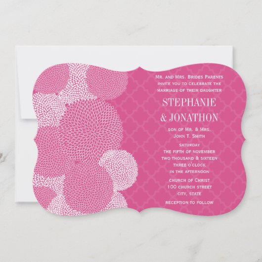 Turks roze roze draf chrysanthemum bruiloft kaart (Voorkant)