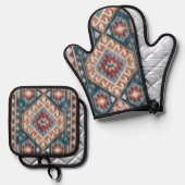 Turks tapijt Antiek Kilim Kabristan Ovenwant & Pannenlap Set (Voorkant / Achterkant)