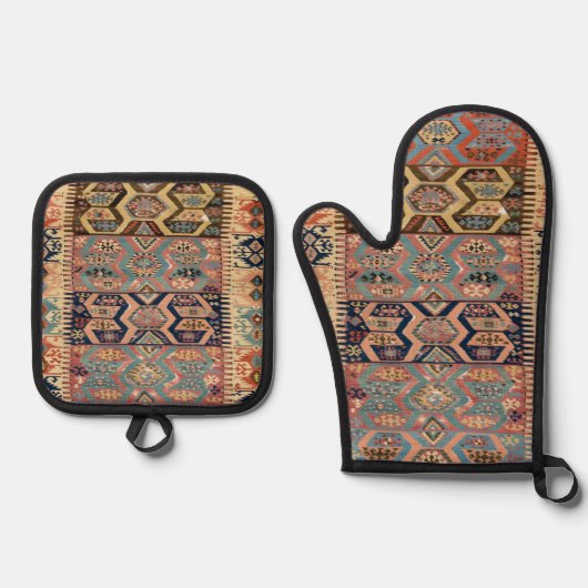 Turks tapijt Antiek Kilim Ovenwant & Pannenlap Set (Voorkant)
