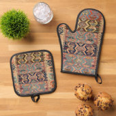 Turks tapijt Antiek Kilim Ovenwant & Pannenlap Set (Top down)