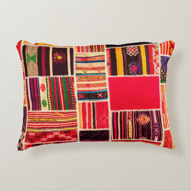 Turks tapijtpatchwork handgemaakt. Patchwork patte Accent Kussen (Voorkant)