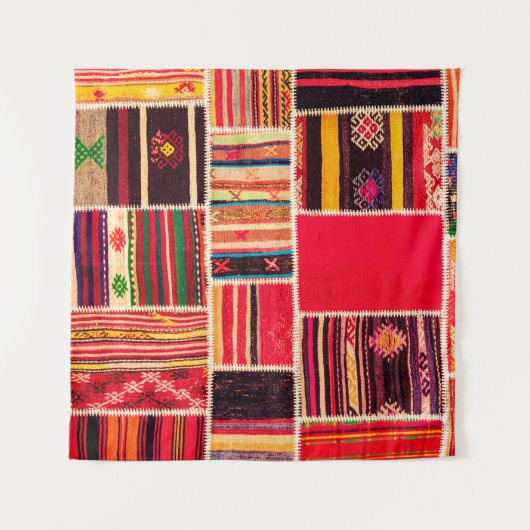 Turks tapijtpatchwork handgemaakt. Patchwork patte Wandkleed (Voorkant)