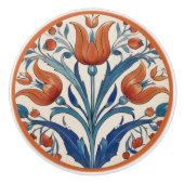 Turks Tulpen Bloemen Sinaasappel Groene Iznik Bloe Keramische Knop (Voorkant)