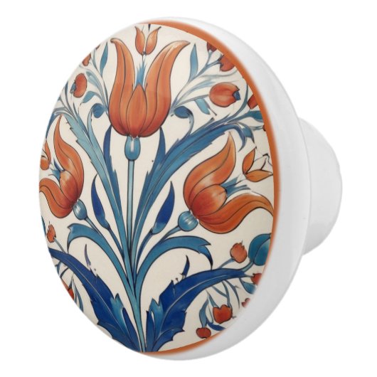 Turks Tulpen Bloemen Sinaasappel Groene Iznik Bloe Keramische Knop (Rechts)